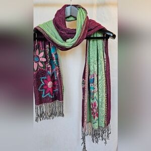 Light Green And Purple Two Sided Scarf